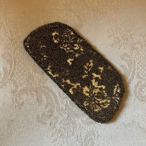 Vintage beaded gold baroque eyeglass case with turquoise blue silk lining